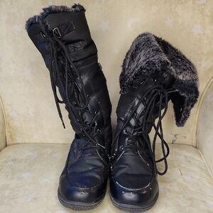 Totes Cindy Women's Black Fur-Lined Winter Boots Size 8